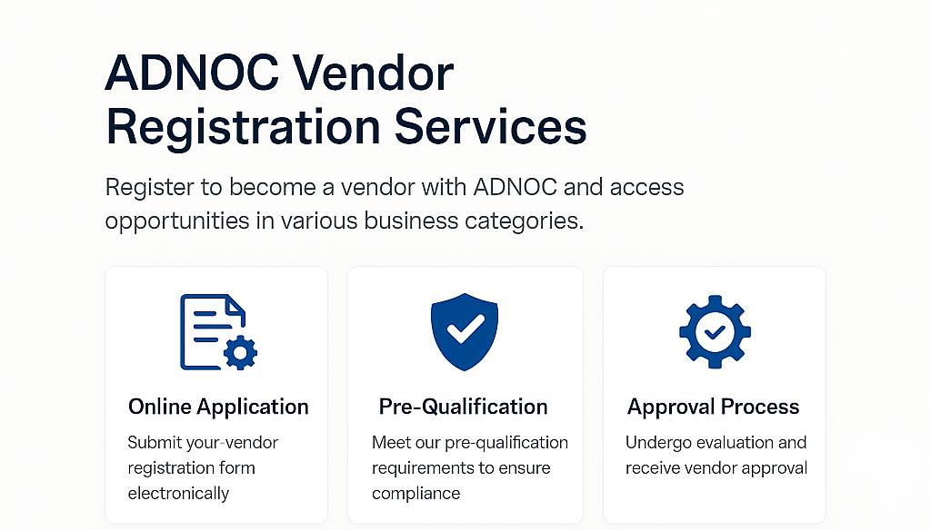 ADNOC vendor registration and prequalification support in Abu Dhabi